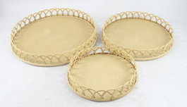 DKD Home Decor Set de 3 Centros de Mesa de Bambú 58x58x9 cm Marrón Natural