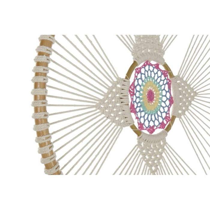 DKD Home Decor Atrapasueños de Ratán y Algodón con Plumas Blanco, Multicolor y Natural