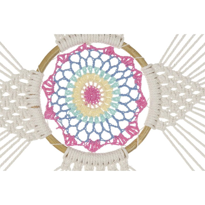 DKD Home Decor Atrapasueños de Ratán y Algodón con Plumas Blanco, Multicolor y Natural