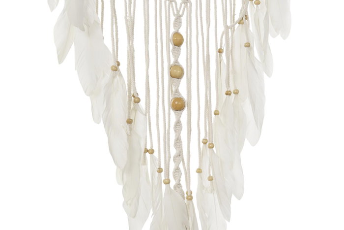 DKD Home Decor Atrapasueños de Ratán y Algodón con Plumas Blanco, Multicolor y Natural