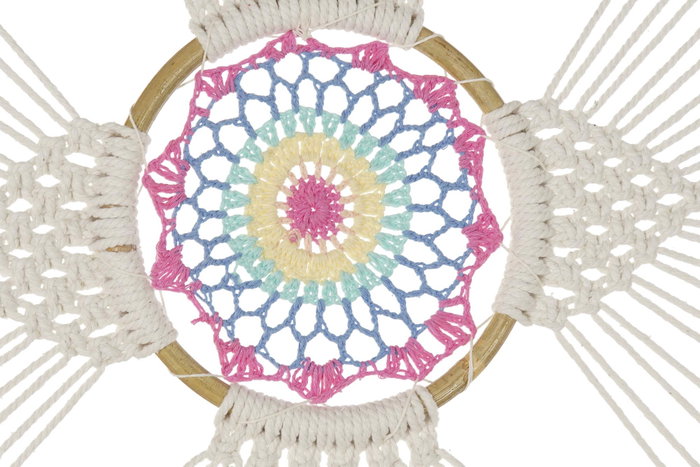 DKD Home Decor Atrapasueños de Ratán y Algodón con Plumas Blanco, Multicolor y Natural