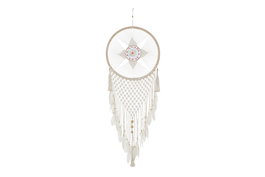 DKD Home Decor Atrapasueños de Ratán y Algodón con Plumas Blanco, Multicolor y Natural