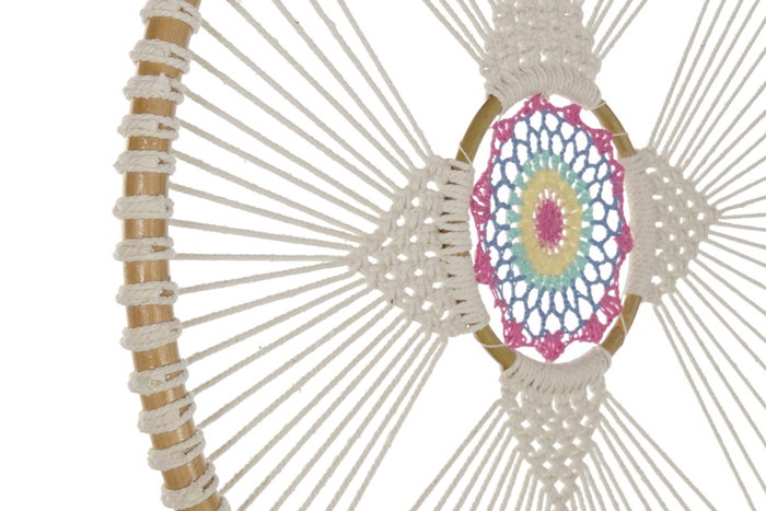 DKD Home Decor Atrapasueños de Ratán y Algodón con Plumas Blanco, Multicolor y Natural