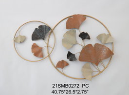 DKD Home Decor Decoración de Pared Metal Hojas Terracota y Dorado