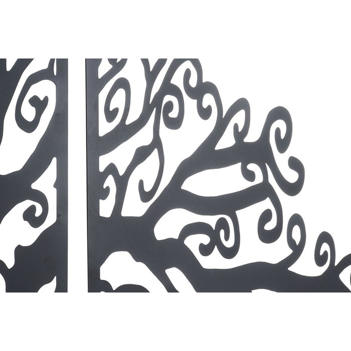 DKD Home Decor Set de 3 Decoraciones de Pared de Metal Árbol Negro
