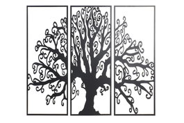 DKD Home Decor Set de 3 Decoraciones de Pared de Metal Árbol Negro
