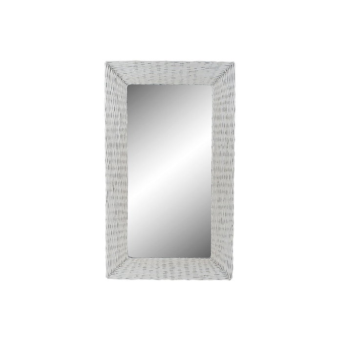 DKD Home Decor Espejo de Mimbre Trenzado Blanco 87x147 cm