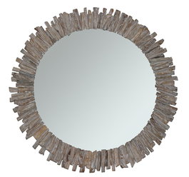 DKD Home Decor Espejo Alpino Blanco 60x60 cm con Marco de Abeto y Cristal Hecho a Mano