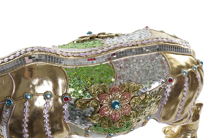 DKD Home Decor Figura Rinoceronte Resina Dorado Multicolor 17.5 x 25 x 55 cm