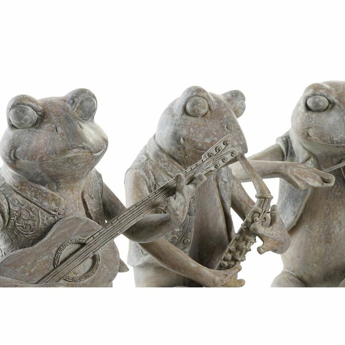 DKD Home Decor Set de 3 Figuras de Rana Músico en Resina Marrón
