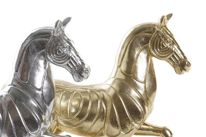 DKD Home Decor Set de 2 Figuras de Caballo en Resina, Dorado y Plateado