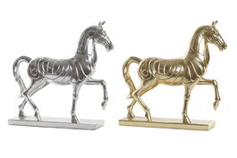 DKD Home Decor Figura Caballo Resina Dorado Plateado 9.5 x 33.5 x 34 cm (2 Unidades)