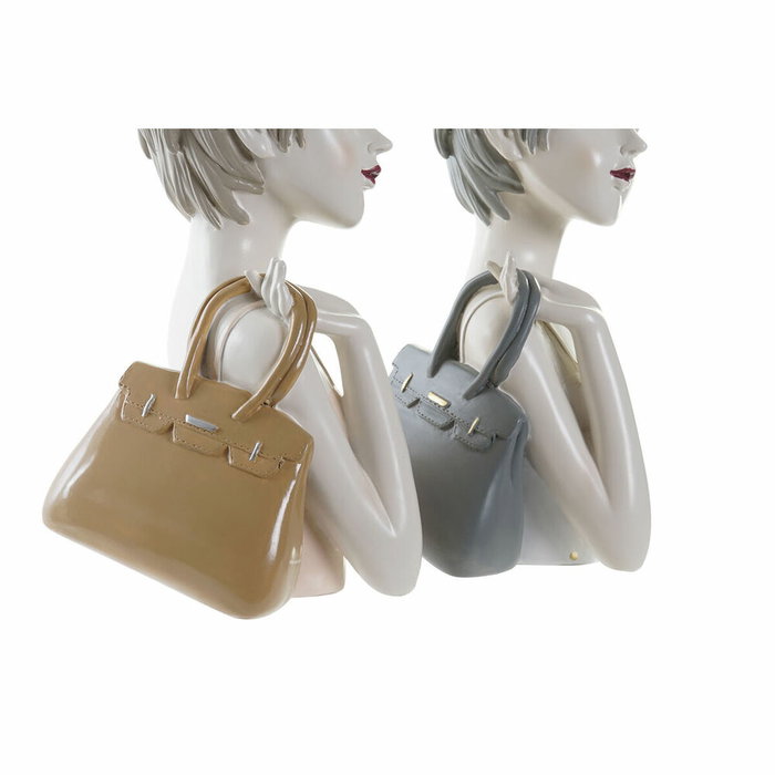 DKD Home Decor Figura Resina Chica Bolso Surtido de 2 Unidades, Blanco y Rosa