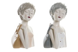 DKD Home Decor Figura Resina Chica Bolso Surtido de 2 Unidades, Blanco y Rosa