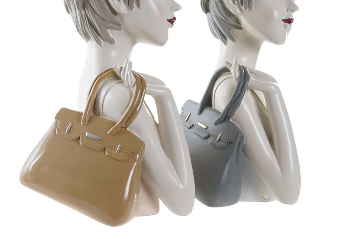 DKD Home Decor Figura Resina Chica Bolso Surtido de 2 Unidades, Blanco y Rosa