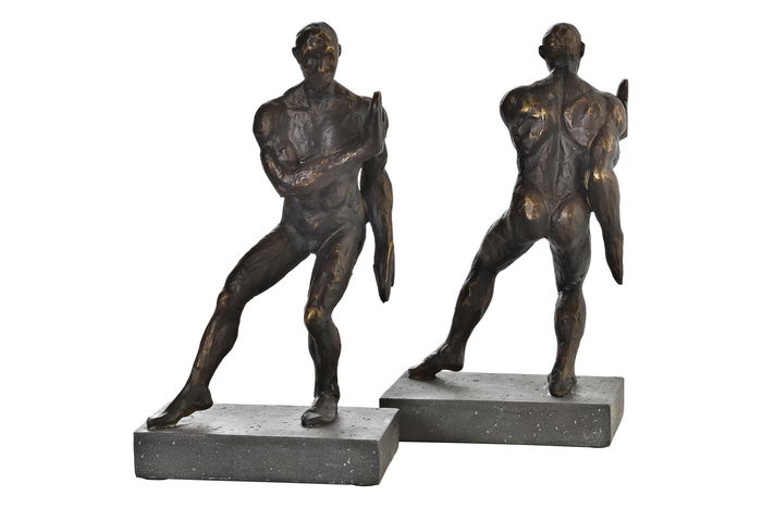 DKD Home Decor Sujetalibros Moderno Negro Cobrizo Resina Set de 2 8.4 x 25 x 14 cm