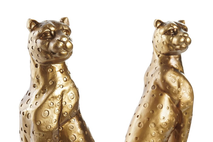 DKD Home Decor Sujetalibros Colonial Leopardo Cobrizo Resina 11 x 33 x 16 cm Set de 2