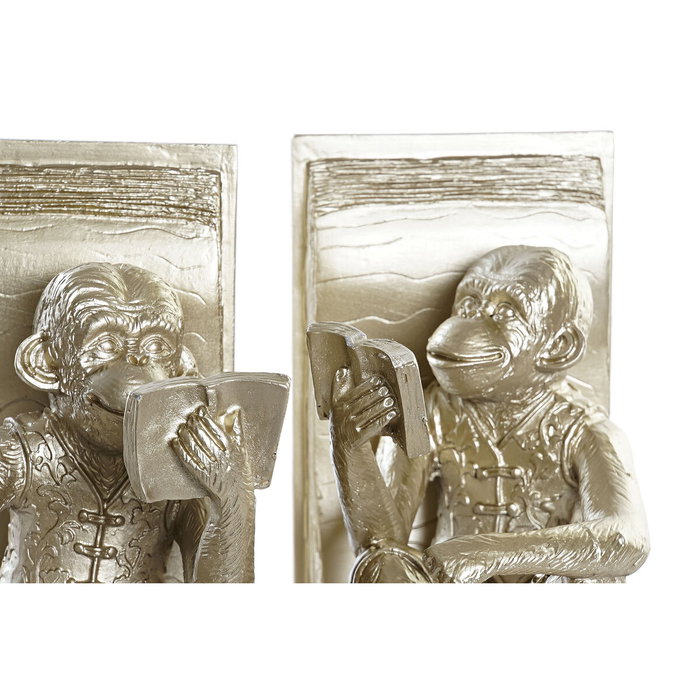 DKD Home Decor Set de 2 Sujetalibros de Resina con Diseño de Mono, Champán