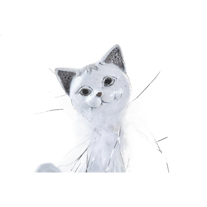DKD Home Decor Figura de Gato Brillante Blanco en Resina