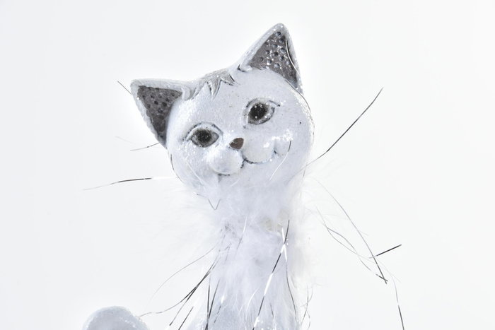 DKD Home Decor Figura de Gato Brillante Blanco en Resina
