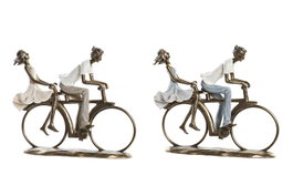 DKD Home Decor Figura de Resina Pareja Bicicleta, Cobrizo (Surtido de 2)