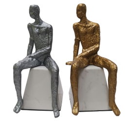DKD Home Decor Set de 2 Figuras de Hombre en Hierro y Mármol, 11x12x28 cm