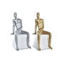 DKD Home Decor Figura Hombre Hierro y Marmol Plateado Negro Blanco 11 x 28 x 12 cm (2 Unidades)