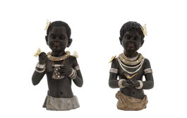 DKD Home Decor Figura de Resina Africana Negra (Pack de 2)