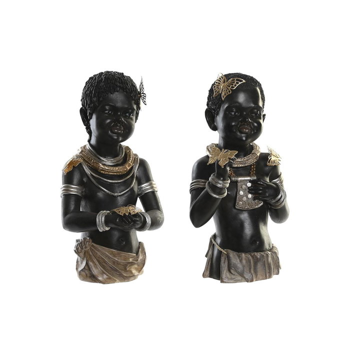DKD Home Decor Figura de Resina Africana Negra (Pack de 2)