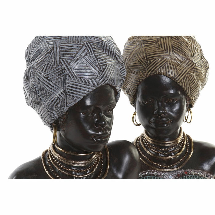 DKD Home Decor Figura de Resina Africana, Set de 2 Piezas, Dorado y Plateado