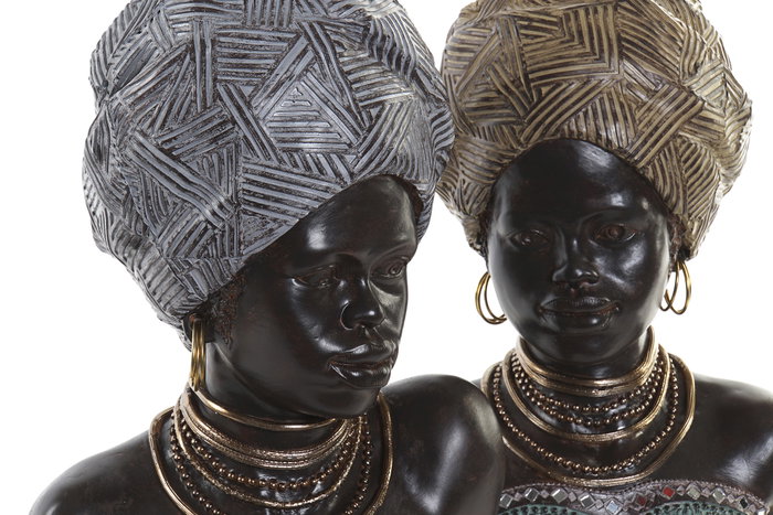 DKD Home Decor Figura de Resina Africana, Set de 2 Piezas, Dorado y Plateado