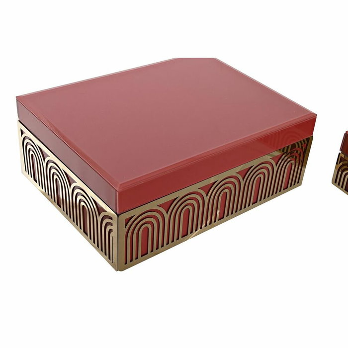 DKD Home Decor Set de 2 Joyeros Metal y MDF Rojo y Dorado