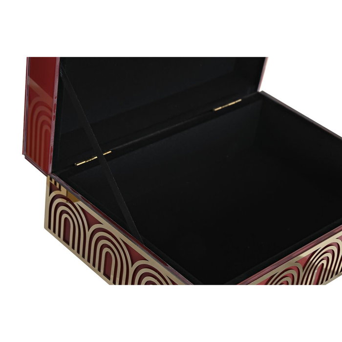 DKD Home Decor Set de 2 Joyeros Metal y MDF Rojo y Dorado
