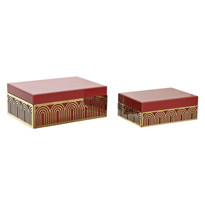 DKD Home Decor Set de 2 Joyeros Metal y MDF Rojo y Dorado