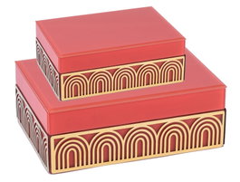 DKD Home Decor Set de 2 Joyeros Metal y MDF Rojo y Dorado