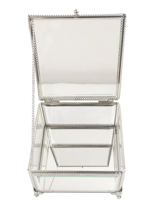 DKD Home Decor Joyero de Cristal y Metal Brillante Plateado 16x16x10 cm