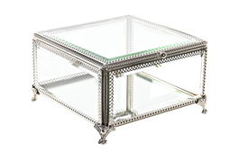 DKD Home Decor Joyero Tradicional Cristal Plateado Transparente Metal 16 x 10 x 16 cm Brillante