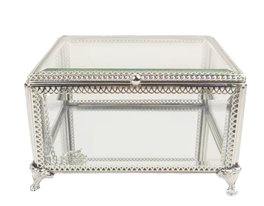 DKD Home Decor Joyero de Cristal y Metal Brillante Plateado 16x16x10 cm