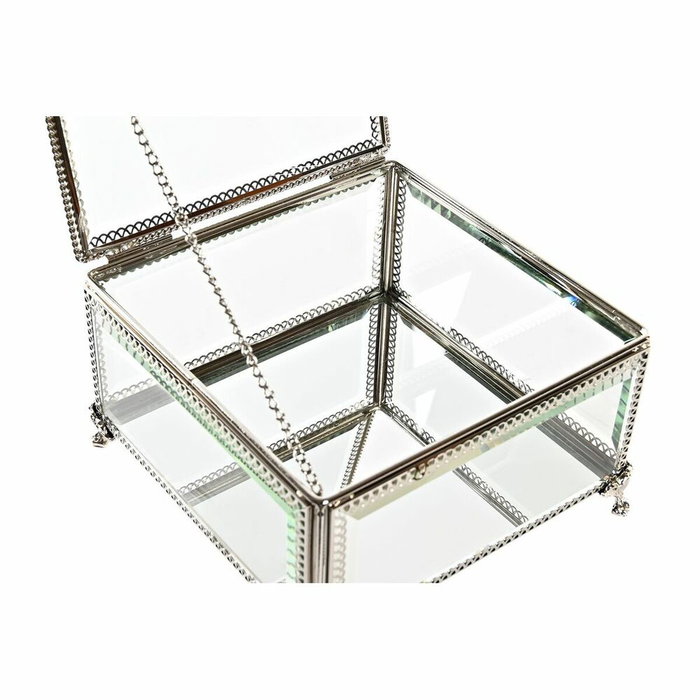 DKD Home Decor Joyero de Cristal y Metal Brillante Plateado 16x16x10 cm