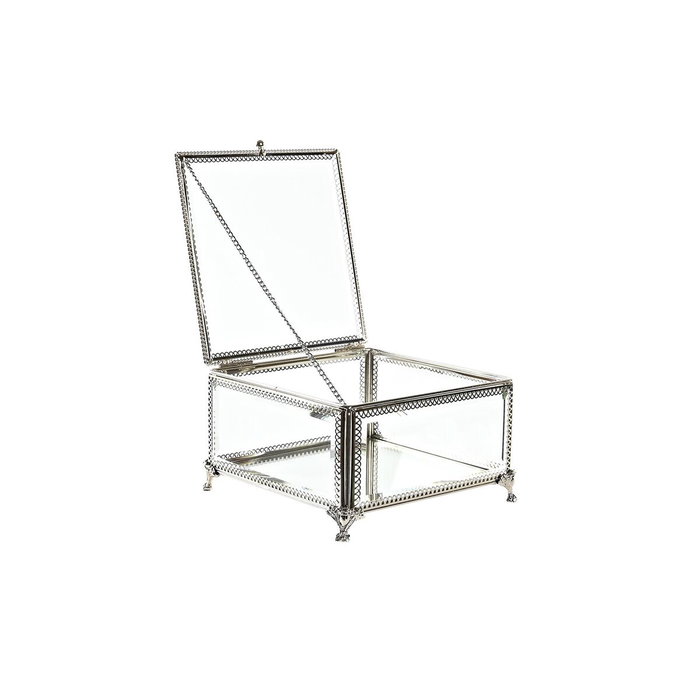DKD Home Decor Joyero de Cristal y Metal Brillante Plateado 16x16x10 cm