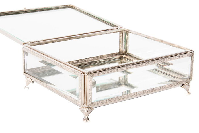 DKD Home Decor Joyero de Cristal y Metal Brillante Plateado