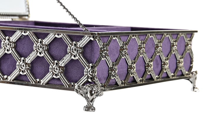 DKD Home Decor Joyero Tradicional Lila Plateado Metal Cristal 22 x 7 x 22 cm