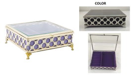 DKD Home Decor Joyero de Metal y Cristal Lila