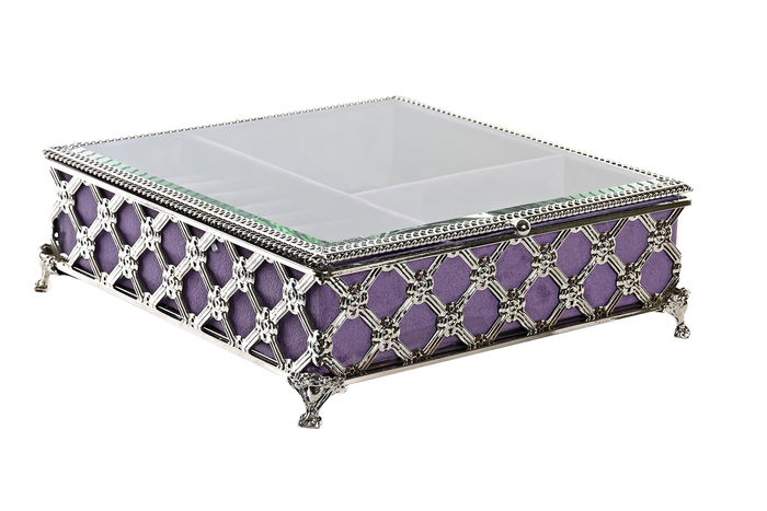 DKD Home Decor Joyero Tradicional Lila Plateado Metal Cristal 22 x 7 x 22 cm