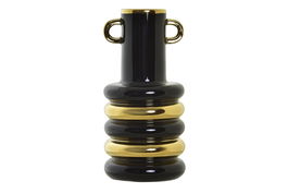 DKD Home Decor Jarrón Moderno Bicolor Dorado y Negro Porcelana 15 x 29 x 15 cm