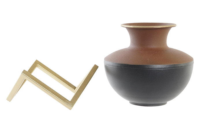 DKD Home Decor Jarrón Moderno Decorativo de Metal para Interiores, Multicolor, Ideal para Salón o Dormitorio, 16x17x17 cm