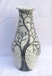 DKD Home Decor Jarrón de Cristal y Terracota Árbol Blanco 29x29x60 cm
