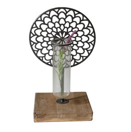 DKD Home Decor Portavela Vintage Marron Negro Metal Cristal Madera 20 x 36 x 20 cm
