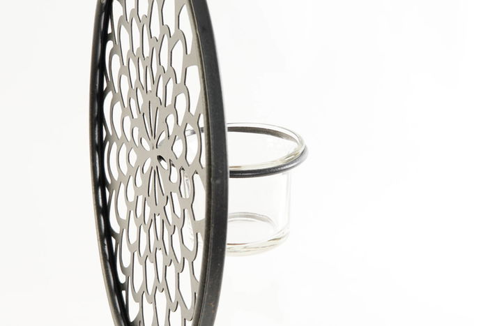 DKD Home Decor Portavela Vintage Marron Negro Metal Cristal Madera 20 x 36 x 20 cm