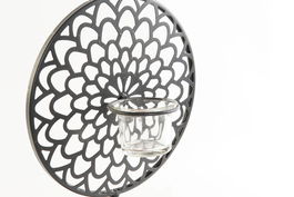 DKD Home Decor Portavela Vintage Marron Negro Metal Cristal Madera 20 x 36 x 20 cm